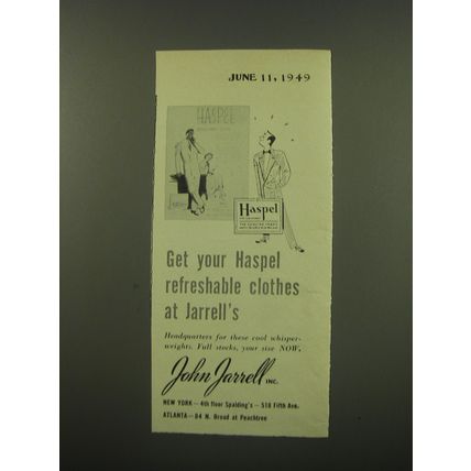 1949 John Jarrell Haspel Clothes Ad - Get your Haspel clothes at Jarrell's