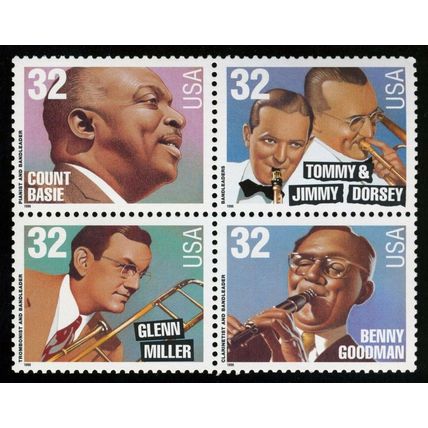Big Band Leaders Music Legends 32 Cent Sheet of 20 Postage Stamps Scott 3096-99