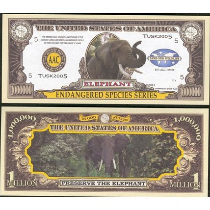 Protect And Honor Elephants Novelty Note / Bill / Money - Wholesale Lot Of 200