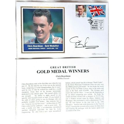 GOLD MEDAL WINNERS DAVID HEMERY & CHRIS BOARDMAN-HAND SIGNED AUTOGRAPHS ON COVER