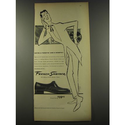 1956 French Shriner Shoes Ad - We're a-tweetin' and a-woofin'