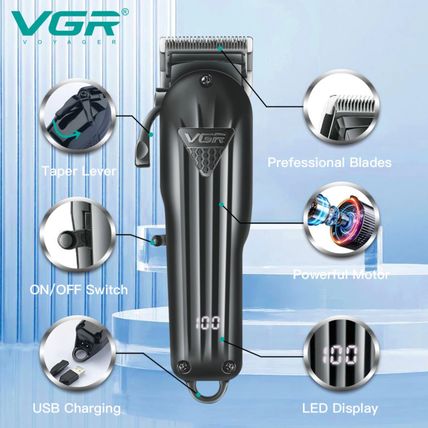 VGR Cordless Hair Clipper Professional Hair Trimmer Adjustable Taper Lever LED