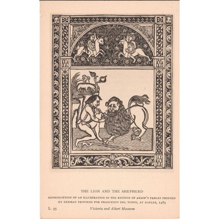 Vintage V&A Museum Art Card - The Lion And The Shepherd (Aesop Fables)