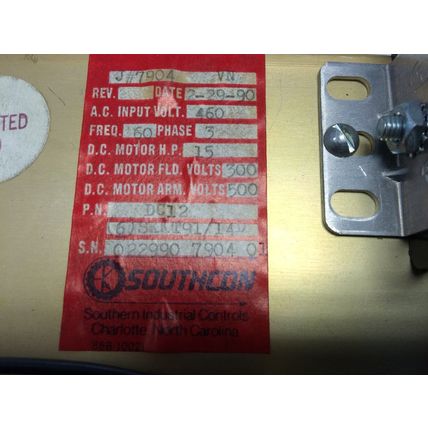 SOUTHCON DC12 DC DRIVE,15 HP,3-PHASE,460V,7904 (6)SKKT91/14D,DC12-2,J#7904 VN,BO