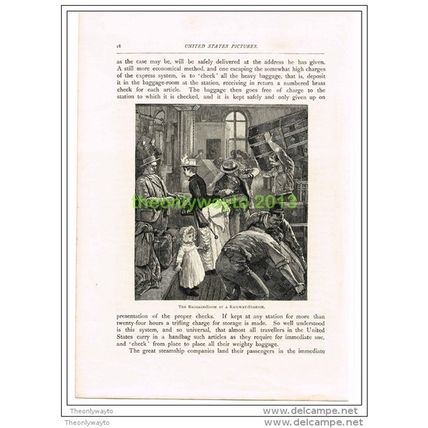 BAGGAGE ROOM AT A RAILWAY-STATION, USA, BOOK ILLUSTRATION (PRINT) 1891