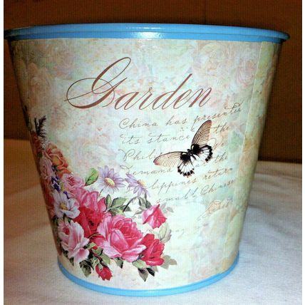 Home design 15 cm dia round planter - small printed round metal planter vintage