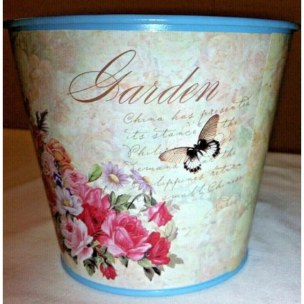 Home design 15 cm dia round planter - small printed round metal planter vintage