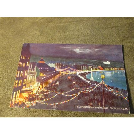 1930s Postcard - Illuminated Douglas promenade, Isle of Man - Artist / A171