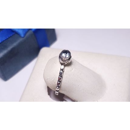 Estate 1/5ct Light Blue Topaz sculpted Bezel SterlingSilver gear shank Ring22167
