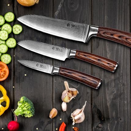 Wakoli Damascus Kitchen Knife Set, 3 Pieces Professional Chef Knife Set Made fro