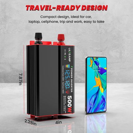 500 Watt Power Inverter 12V DC to 110V/120V AC Inverter with LCD Screen Display,