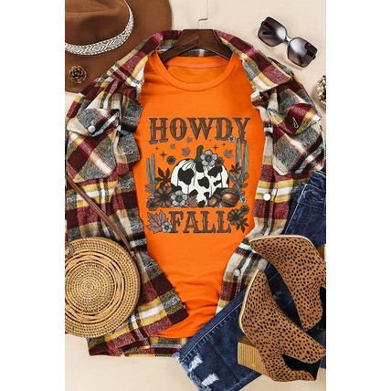 Orange HOWDY FALL Western Pumpkin Graphic T Shirt