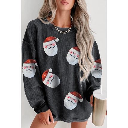 Black Sequined Santa Claus Corded Christmas Sweatshirt