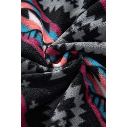 Black Aztec Printed Zip Up Collar Jacket