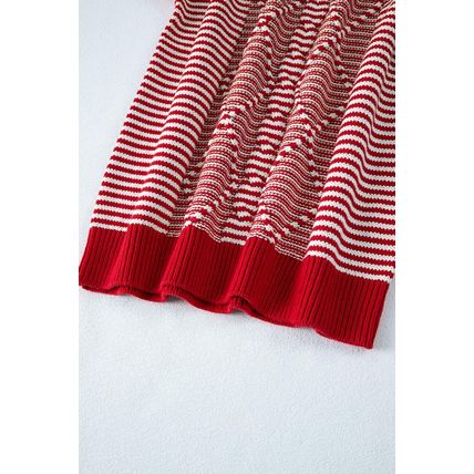Red Stripe Geometric Textured Drop Shoulder Sweater