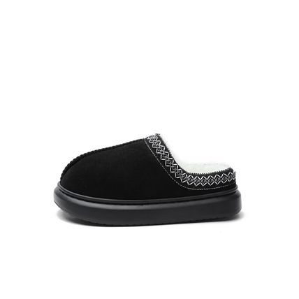Black Contrast Edge Suede Plush Lined Thick Sole Winter Slippers