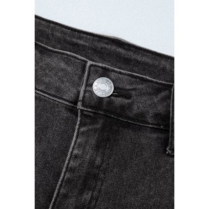 Carbon Grey Raw Hem High Waist Denim Shorts