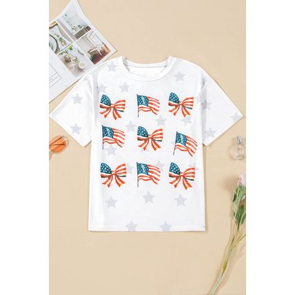 Khaki Patriotic Flag Bow Graphic Starry Round Neck T Shirt