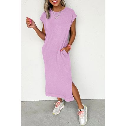 Wisteria Mineral Wash Pocketed T-shirt Long Dress