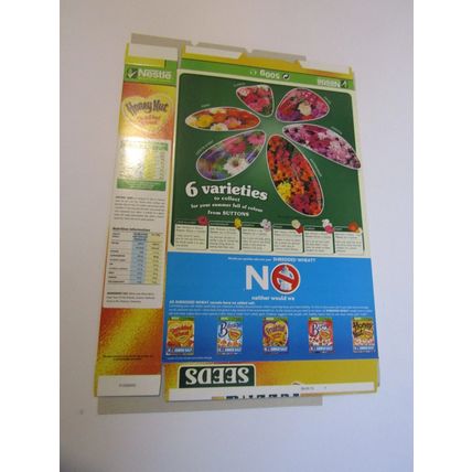 Nestle 2006 Honey Nut Shredded Wheat Cereal Box SUTTONS Free Seed LOVE IN A MIST