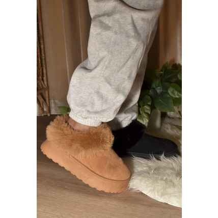 WILD DIVA Faux-Fur Platform Slip On Booties