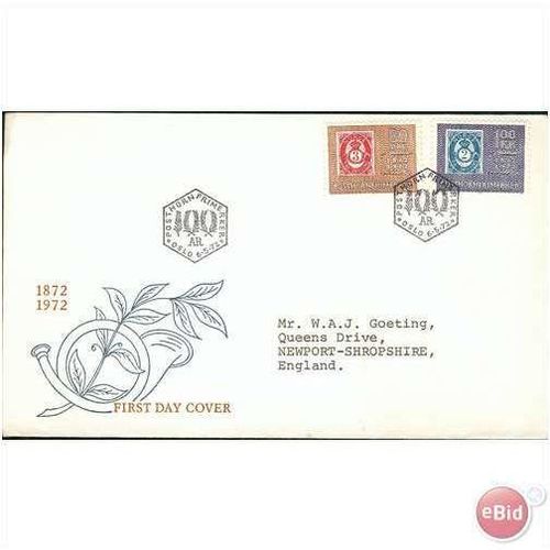 Norway FDC 1972 - SG 677-678 - 100 years of Norwegian "Posthorn" stamps