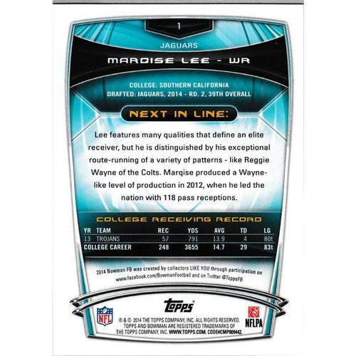 2014 Bowman Rookies Purple Parallel - #1 - Marqise Lee - Jacksonville Jaguars RC