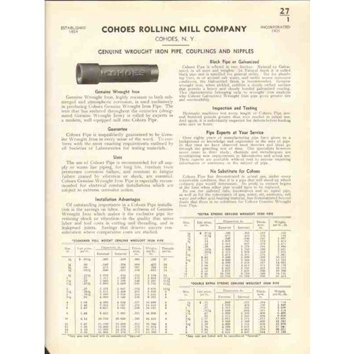 cohoes rolling mill company 1938 wrought iron pipe vintage catalog