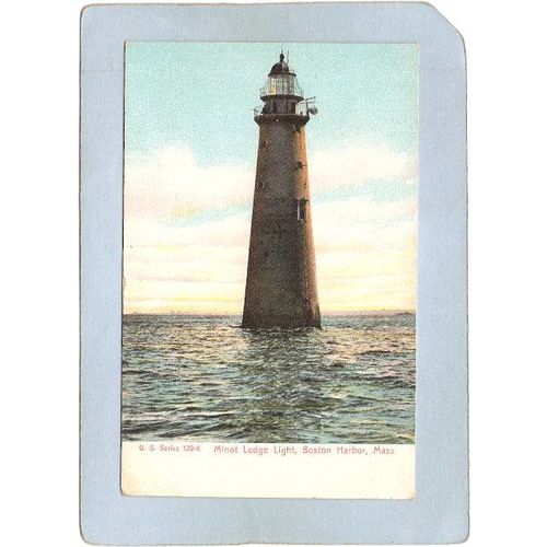 MA Boston Harbor Lighthouse Postcard Minot's Ledge Light lighthouse_box1~467