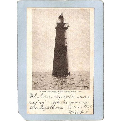 MA Boston Harbor Lighthouse Postcard Minot's Ledge Light Undivided Back li~473