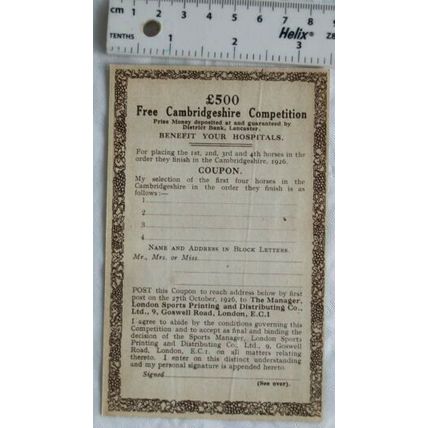 1926 £500 free Cambridgeshire Competition form