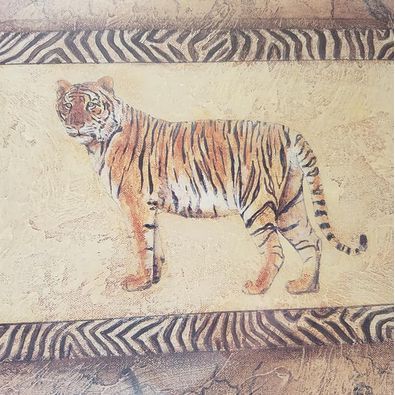 Tiger Print Matted and Wood Framed 23" X 19" Stripes Wall Sturdy Map Africa