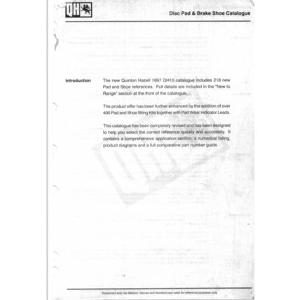 Quinton Hazell Disc Pads And Brake Shoes Parts Catalogue QH10 1997 1998 PDF