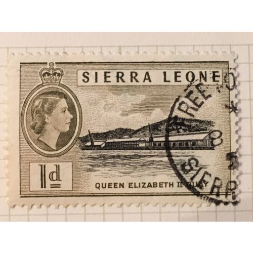 Sierra Leone QE11 1956 1d Black & Olive Used SG 211 Stamp Quay queen elizabeth