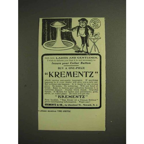 1904 Krementz one-piece Collar Button Ad - Insure