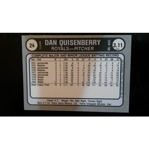 1981 Fleer Star Sticker Card # 024 Dan Quisenberry Ex (5) Kansas City Royals