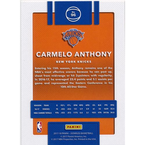 2017-18 Donruss 96 Carmelo Anthony New York Knicks