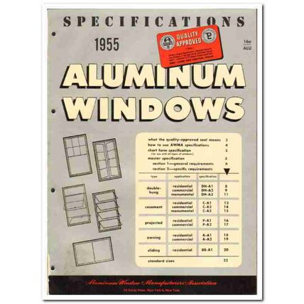 Aluminum Window Mfrs Association 1955 vintage catalog Specifications