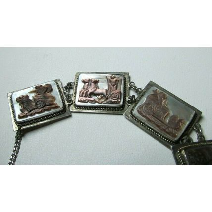 Vintage 800 Silver Carved Shell Cameo 6.5" Bracelet 7 Days of Week Giovanni Apa
