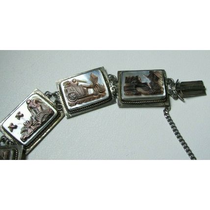 Vintage 800 Silver Carved Shell Cameo 6.5" Bracelet 7 Days of Week Giovanni Apa