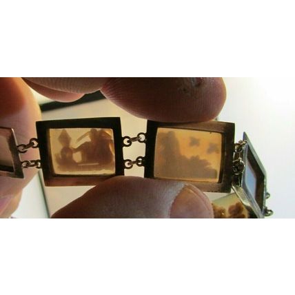 Vintage 800 Silver Carved Shell Cameo 6.5" Bracelet 7 Days of Week Giovanni Apa
