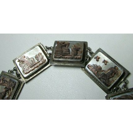 Vintage 800 Silver Carved Shell Cameo 6.5" Bracelet 7 Days of Week Giovanni Apa