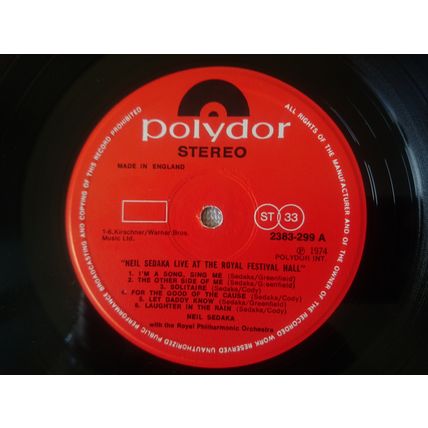 NEIL SEDAKA – LIVE AT THE ROYAL FESTIVAL HALL - 12" ALBUM