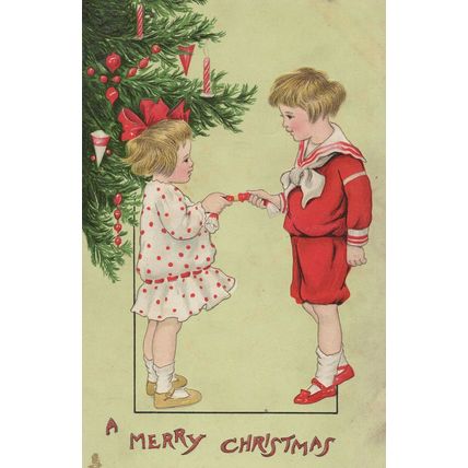 Pulling A Christmas Cracker Tucks Antique Postcard