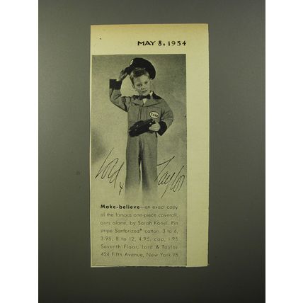 1954 Lord & Taylor Esso Coverall by Sarah Konel Ad - Make-Believe