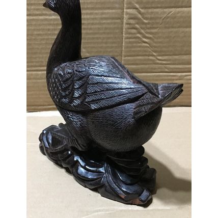 Hand Carved Standing Wood Duck Sculpture 10" vintage statue teak wooden dark