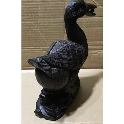 Hand Carved Standing Wood Duck Sculpture 10" vintage statue teak wooden dark