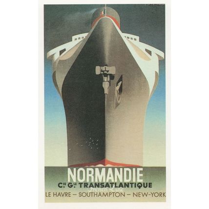 Normandie Le Havre French Line Southampton Ferry Ship Poster Postcard