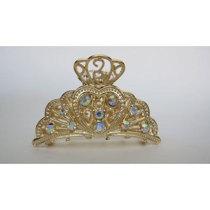 Gold or silver clear or AB crystal heart metal hair claw clip jaw clip