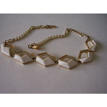 Vintage Jewelcraft Necklace White Thermoset Geometric Panels 1950's Coro